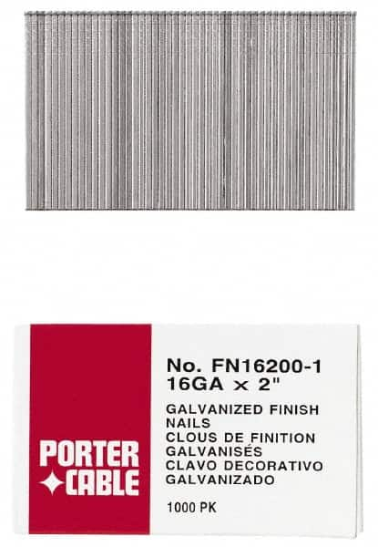 Porter-Cable - 16 Gauge 1-1/2" Long Finishing Nails for Power Nailers - Grade 2 Steel, Galvanized Finish, Smooth Shank, Straight Stick Collation, Chisel Point - Strong Tooling