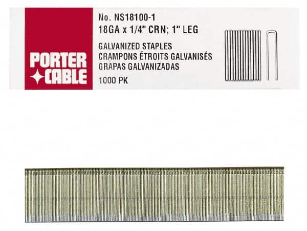 Porter-Cable - 1-1/4" Long x 1/4" Wide, 18 Gauge Narrow Crown Construction Staple - Grade 2 Steel, Galvanized Finish - Strong Tooling