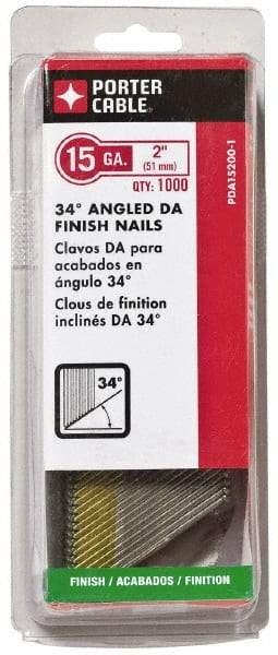 Porter-Cable - 15 Gauge 2" Long Finishing Nails for Power Nailers - Grade 2 Steel, Bright Finish, Angled Stick Collation, Chisel Point - Strong Tooling