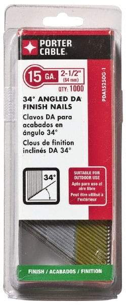 Porter-Cable - 15 Gauge 2-1/2" Long Finishing Nails for Power Nailers - Grade 2 Steel, Galvanized Finish, Angled Stick Collation, Chisel Point - Strong Tooling