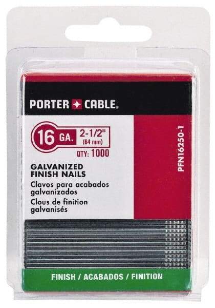 Porter-Cable - 16 Gauge 1-1/4" Long Finishing Nails for Power Nailers - Grade 2 Steel, Galvanized Finish, Straight Stick Collation, Chisel Point - Strong Tooling