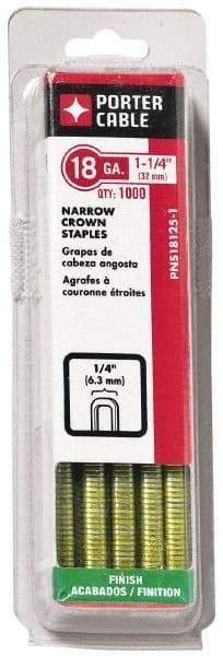 Porter-Cable - 1-1/4" Long x 1/4" Wide, 18 Gauge Narrow Crown Construction Staple - Grade 2 Steel, Galvanized Finish - Strong Tooling