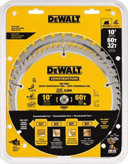 DeWALT - 10" Diam, 5/8" Arbor Hole Diam, 32 & 60 Tooth Wet & Dry Cut Saw Blade - Carbide-Tipped, Fine Finish & General Purpose Action, Standard Round Arbor - Strong Tooling