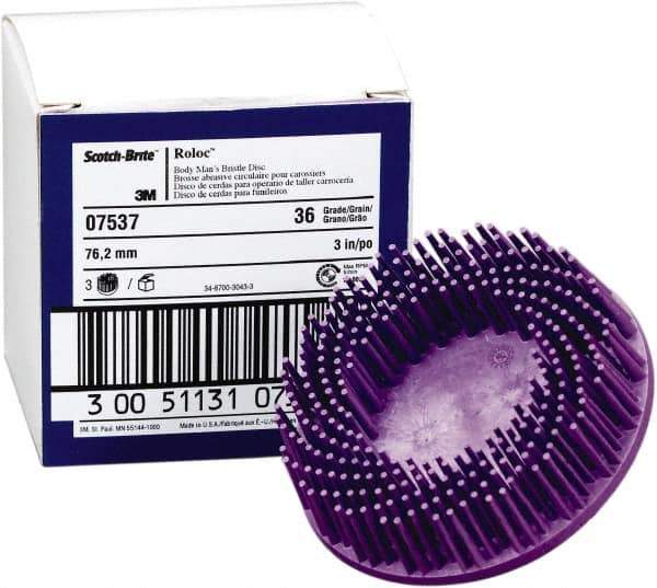 3M - 3" 36 Grit Ceramic Straight Disc Brush - Very Coarse Grade, Type R Quick Change Connector, 3/4" Trim Length, 0.37" Arbor Hole - Strong Tooling