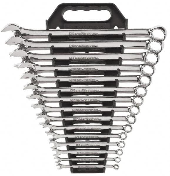 GearWrench - 15 Piece, 1/4" to 1", 12 Point Combination Wrench Set - Inch Measurement Standard, Full Polish Finish, Comes in Plastic Rack - Strong Tooling