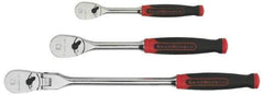 GearWrench - 1/4" & 3/8" Drive Pear Head Ratchet Set - Chrome Finish, 18-1/8" OAL, 60 Gear Teeth, Cushion Grip Handle, Flat & Flex Head - Strong Tooling