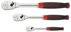 GearWrench - 1/4", 3/8" & 1/2" Drive Pear Head Ratchet Set - Chrome Finish, 17-1/8" OAL, 60 Gear Teeth, Cushion Grip Handle, Flat Sealed Head - Strong Tooling