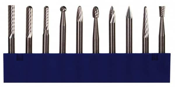 M.A. Ford - 10 Piece, 1/8" Shank Burr Set - Tungsten Carbide, Multiple Head Shape - Strong Tooling