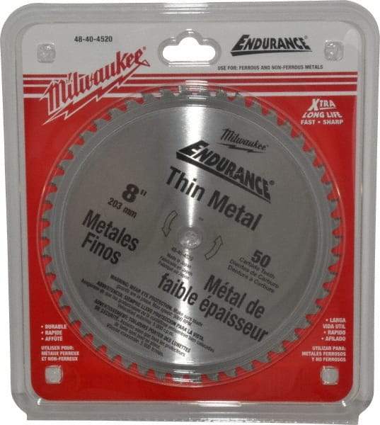 Milwaukee Tool - 8" Diam, 5/8" Arbor Hole Diam, 50 Tooth Wet & Dry Cut Saw Blade - Cermet-Tipped, Burr-Free, Clean, Smooth Action, Standard Round Arbor - Strong Tooling