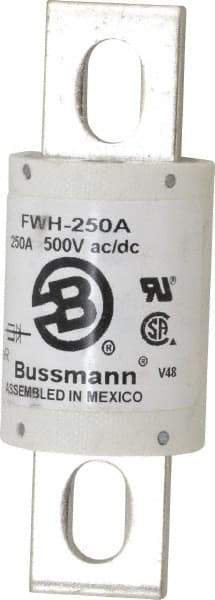 Cooper Bussmann - 500 VAC/VDC, 250 Amp, Fast-Acting Semiconductor/High Speed Fuse - Bolt-on Mount, 4-11/32" OAL, 200 (RMS Symmetrical), 50 at DC kA Rating, 1-1/2" Diam - Strong Tooling