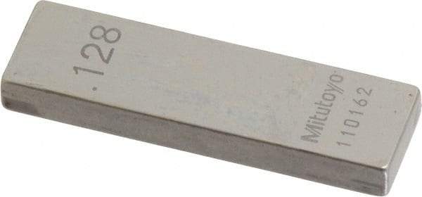 Mitutoyo - 0.128" Rectangular Steel Gage Block - Accuracy Grade 0, Includes Certificate of Inspection - Strong Tooling