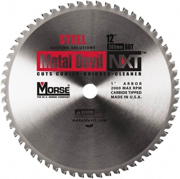 M.K. MORSE - 12" Diam, 1" Arbor Hole Diam, 60 Tooth Wet & Dry Cut Saw Blade - Steel, Standard Round Arbor - Strong Tooling