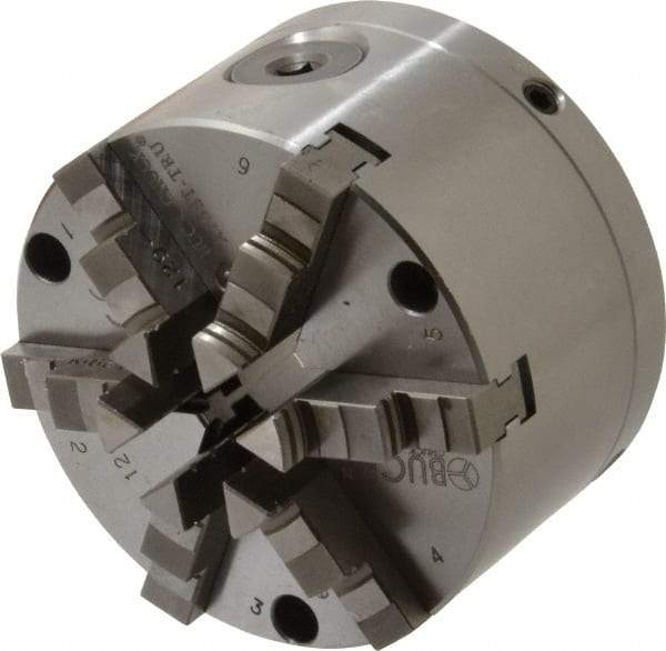 Buck Chuck Company - 6 Jaws, 4" Diam, Self Centering Manual Lathe Chuck - Front Mount, Adjustable, 4,725 Max RPM, 1.04" Through Hole Diam, Forged Steel - Strong Tooling