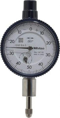 Mitutoyo - 1/4" Range, 0-50-0 Dial Reading, 0.001" Graduation Dial Drop Indicator - 1-5/8" Dial, 0.1" Range per Revolution, 0.001" Accuracy, Revolution Counter - Strong Tooling