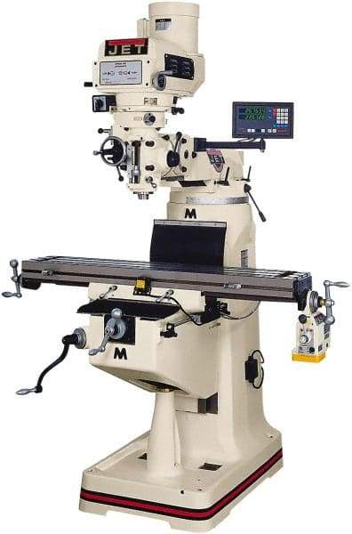 Jet - 9" Table Width x 42" Table Length, Variable Speed Pulley Control, 3 Phase Knee Milling Machine - R8 Spindle Taper, 3 hp - Strong Tooling