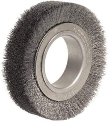 Weiler - 4-1/2" OD, 2" Arbor Hole, Crimped Steel Wheel Brush - 1-1/4" Face Width, 3/4" Trim Length, 0.014" Filament Diam, 6,000 RPM - Strong Tooling