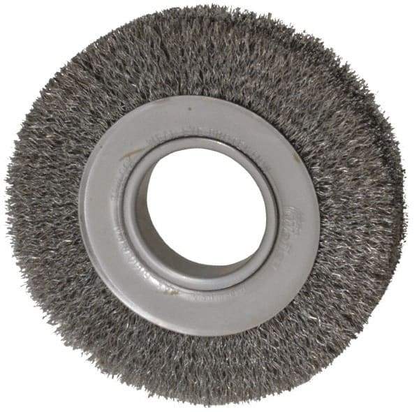 Weiler - 6" OD, 2" Arbor Hole, Crimped Steel Wheel Brush - 1" Face Width, 1-1/8" Trim Length, 0.0118" Filament Diam, 6,000 RPM - Strong Tooling