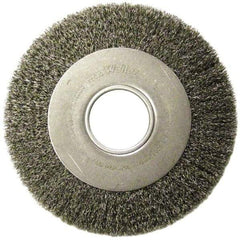 Weiler - 8" OD, 2" Arbor Hole, Crimped Steel Wheel Brush - 1" Face Width, 1-3/8" Trim Length, 0.006" Filament Diam, 4,500 RPM - Strong Tooling