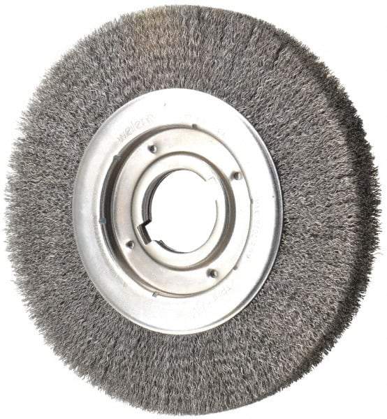 Weiler - 10" OD, 2" Arbor Hole, Crimped Steel Wheel Brush - 1-1/8" Face Width, 2" Trim Length, 0.0118" Filament Diam, 3,600 RPM - Strong Tooling