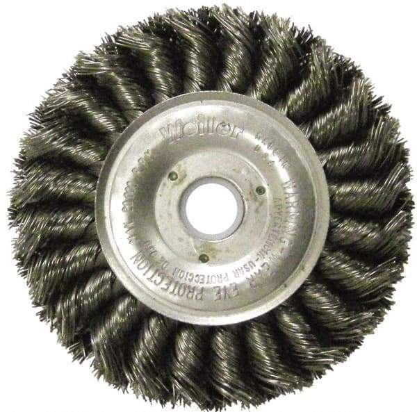 Weiler - 12" OD, 1-1/4" Arbor Hole, Knotted Steel Wheel Brush - 3/4" Face Width, 2-3/4" Trim Length, 0.0118" Filament Diam, 3,600 RPM - Strong Tooling