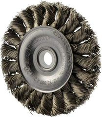 Weiler - 3" OD, 1/2" Arbor Hole, Knotted Stainless Steel Wheel Brush - 3/8" Face Width, 5/8" Trim Length, 0.014" Filament Diam, 25,000 RPM - Strong Tooling