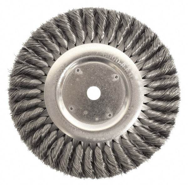 Weiler - 12" OD, 2" Arbor Hole, Knotted Steel Wheel Brush - 1-1/4" Face Width, 2-3/4" Trim Length, 0.023" Filament Diam, 3,600 RPM - Strong Tooling