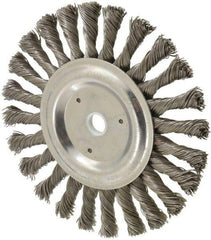 Weiler - 6" OD, 5/8" Arbor Hole, Knotted Steel Wheel Brush - 3/8" Face Width, 1-3/8" Trim Length, 0.023" Filament Diam, 9,000 RPM - Strong Tooling