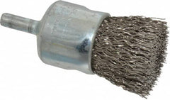 Weiler - 1" Brush Diam, Crimped, End Brush - 1/4" Diam Steel Shank, 22,000 Max RPM - Strong Tooling