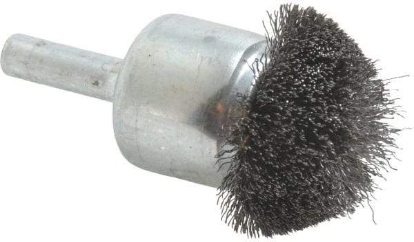 Weiler - 1-1/4" Brush Diam, Crimped, Flared End Brush - 1/4" Diam Shank, 20,000 Max RPM - Strong Tooling