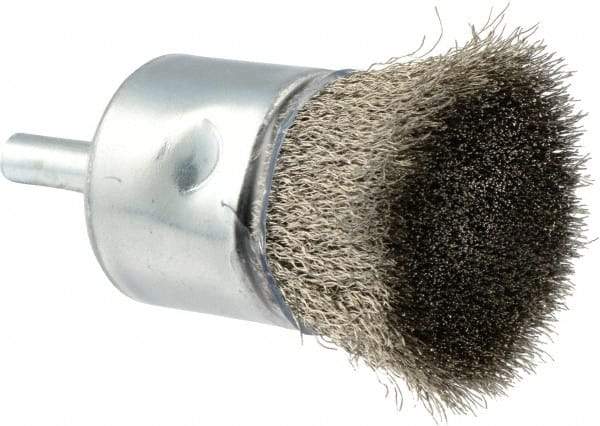 Weiler - 1" Brush Diam, Crimped, End Brush - 1/4" Diam Shank, 22,000 Max RPM - Strong Tooling