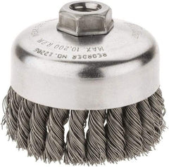 Weiler - 4" Diam, 5/8-11 Threaded Arbor, Steel Fill Cup Brush - 0.023 Wire Diam, 1-1/4" Trim Length, 9,000 Max RPM - Strong Tooling