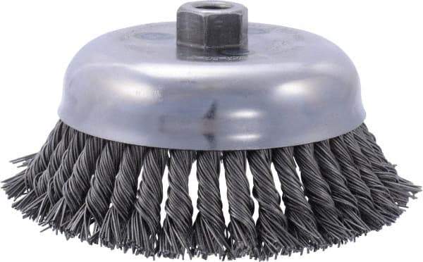 Weiler - 6" Diam, 5/8-11 Threaded Arbor, Steel Fill Cup Brush - 0.035 Wire Diam, 1-5/8" Trim Length, 6,000 Max RPM - Strong Tooling