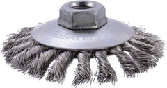 Weiler - 4" OD, 5/8-11 Arbor Hole, Knotted Stainless Steel Wheel Brush - 3/8" Face Width, 3/4" Trim Length, 0.014" Filament Diam, 12,500 RPM - Strong Tooling