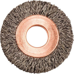 Weiler - 1-1/4" OD, 3/8" Arbor Hole, Crimped Steel Wheel Brush - 1/4" Face Width, 5/16" Trim Length, 0.008" Filament Diam, 20,000 RPM - Strong Tooling