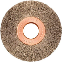 Weiler - 2" OD, 1/2" Arbor Hole, Crimped Stainless Steel Wheel Brush - 3/8" Face Width, 1/2" Trim Length, 0.005" Filament Diam, 20,000 RPM - Strong Tooling