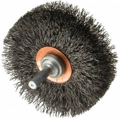 Weiler - 3" OD, 1/4" Shank Diam, Crimped Steel Wheel Brush - 1" Face Width, 15/16" Trim Length, 0.014" Filament Diam, 20,000 RPM - Strong Tooling