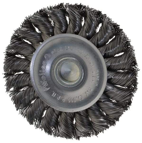 Weiler - 3-1/4" OD, 1/4" Shank Diam, Knotted Steel Wheel Brush - 3/8" Face Width, 5/8" Trim Length, 0.014" Filament Diam, 25,000 RPM - Strong Tooling