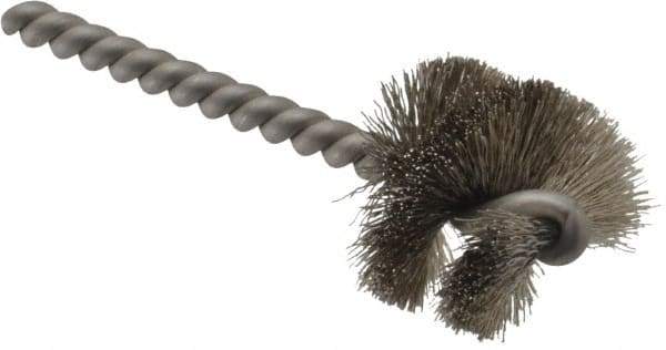 Weiler - 1-1/4" Diam Helical Stainless Steel Tube Brush - 0.008" Filament Diam, 1" Brush Length, 3-1/2" OAL, 1/4" Diam Stainless Steel Shank - Strong Tooling