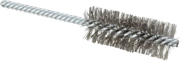 Weiler - 1" Diam Helical Stainless Steel Tube Brush - Double Spiral, 0.0104" Filament Diam, 2-1/2" Brush Length, 5-1/2" OAL, 1/4" Diam Shank - Strong Tooling