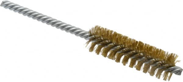 Weiler - 3/4" Diam Helical Brass Tube Brush - Double Spiral, 0.006" Filament Diam, 2-1/2" Brush Length, 5-1/2" OAL, 1/4" Diam Shank - Strong Tooling