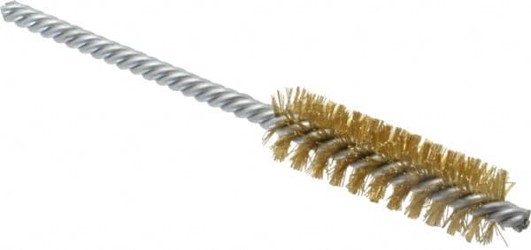 Weiler - 5/8" Diam Helical Brass Tube Brush - Double Spiral, 0.008" Filament Diam, 2" Brush Length, 5-1/2" OAL, 7/32" Diam Shank - Strong Tooling