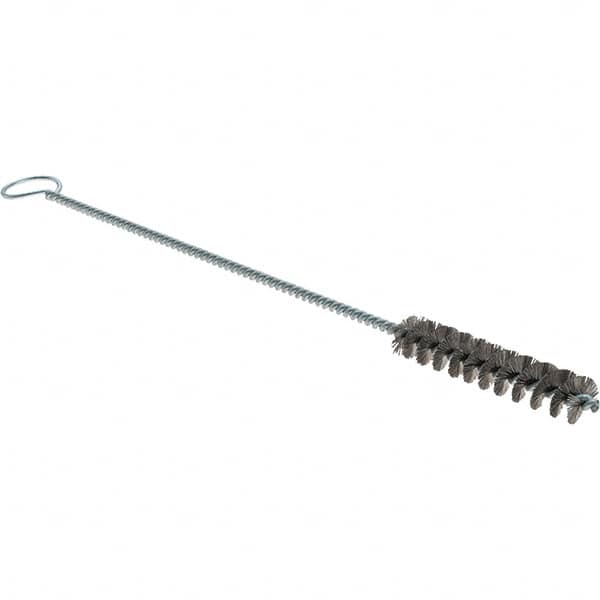 Weiler - 3/8" Diam Helical Stainless Steel Tube Brush - Single Spiral, 0.004" Filament Diam, 2" Brush Length, 8" OAL, 1/8" Diam Galvanized Steel Shank - Strong Tooling