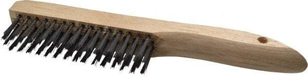 Weiler - 4 Rows x 16 Columns Shoe Handle Steel Scratch Brush - 5" Brush Length, 10" OAL, 1" Trim Length, Wood Shoe Handle - Strong Tooling