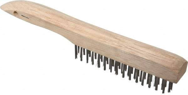 Weiler - 4 Rows x 16 Columns Shoe Handle Stainless Steel Scratch Brush - 5" Brush Length, 10" OAL, 1" Trim Length, Wood Shoe Handle - Strong Tooling