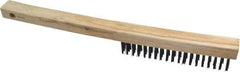 Weiler - 3 Rows x 19 Columns Curved Handle Steel Scratch Brush - 6" Brush Length, 13-1/2" OAL, 1" Trim Length, Wood Curved Handle - Strong Tooling