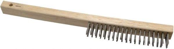 Weiler - 3 Rows x 19 Columns Curved Handle Stainless Steel Scratch Brush - 6" Brush Length, 13-1/2" OAL, 1" Trim Length, Wood Curved Handle - Strong Tooling