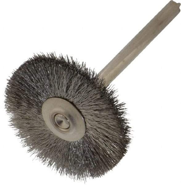 Weiler - 1" OD, 1/8" Shank Diam, Crimped Stainless Steel Wheel Brush - 5/16" Trim Length, 0.003" Filament Diam, 37,000 RPM - Strong Tooling