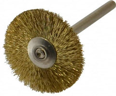 Weiler - 1" OD, 1/8" Shank Diam, Crimped Brass Wheel Brush - 5/16" Trim Length, 0.005" Filament Diam, 37,000 RPM - Strong Tooling