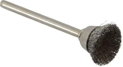 Weiler - 5/8" Diam, 1/8" Shank Crimped Wire Stainless Steel Cup Brush - 0.005" Filament Diam, 1/4" Trim Length, 37,000 Max RPM - Strong Tooling