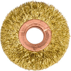 Weiler - 2" OD, 1/2" Arbor Hole, Crimped Brass Wheel Brush - 3/8" Face Width, 1/2" Trim Length, 0.0118" Filament Diam, 20,000 RPM - Strong Tooling